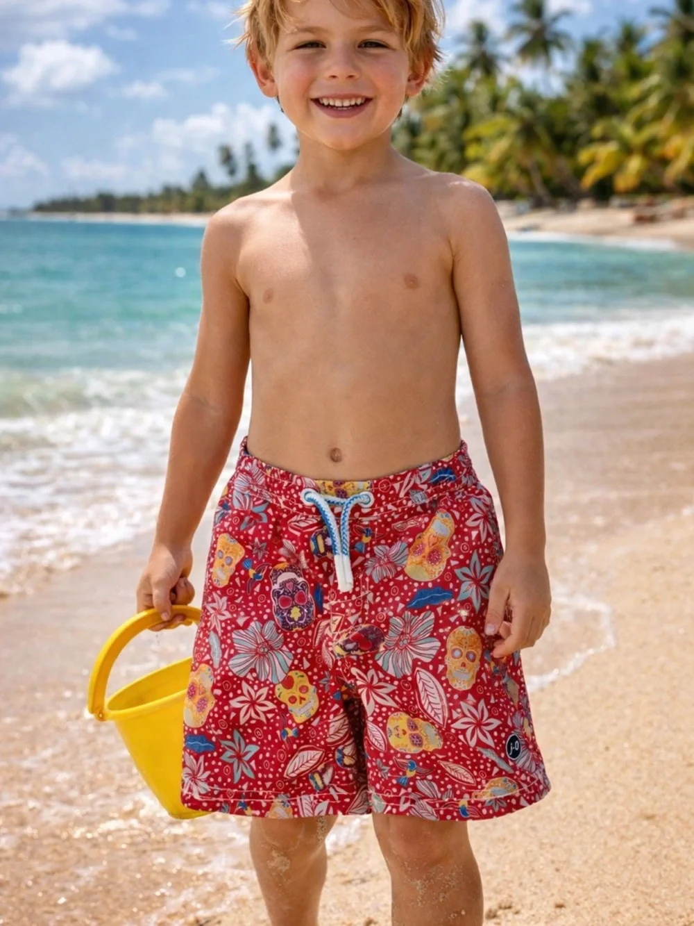 OFFERS OPEN! Boys size 5 johnnie-O Red Floral & Skull Print Kids Swim Trunks